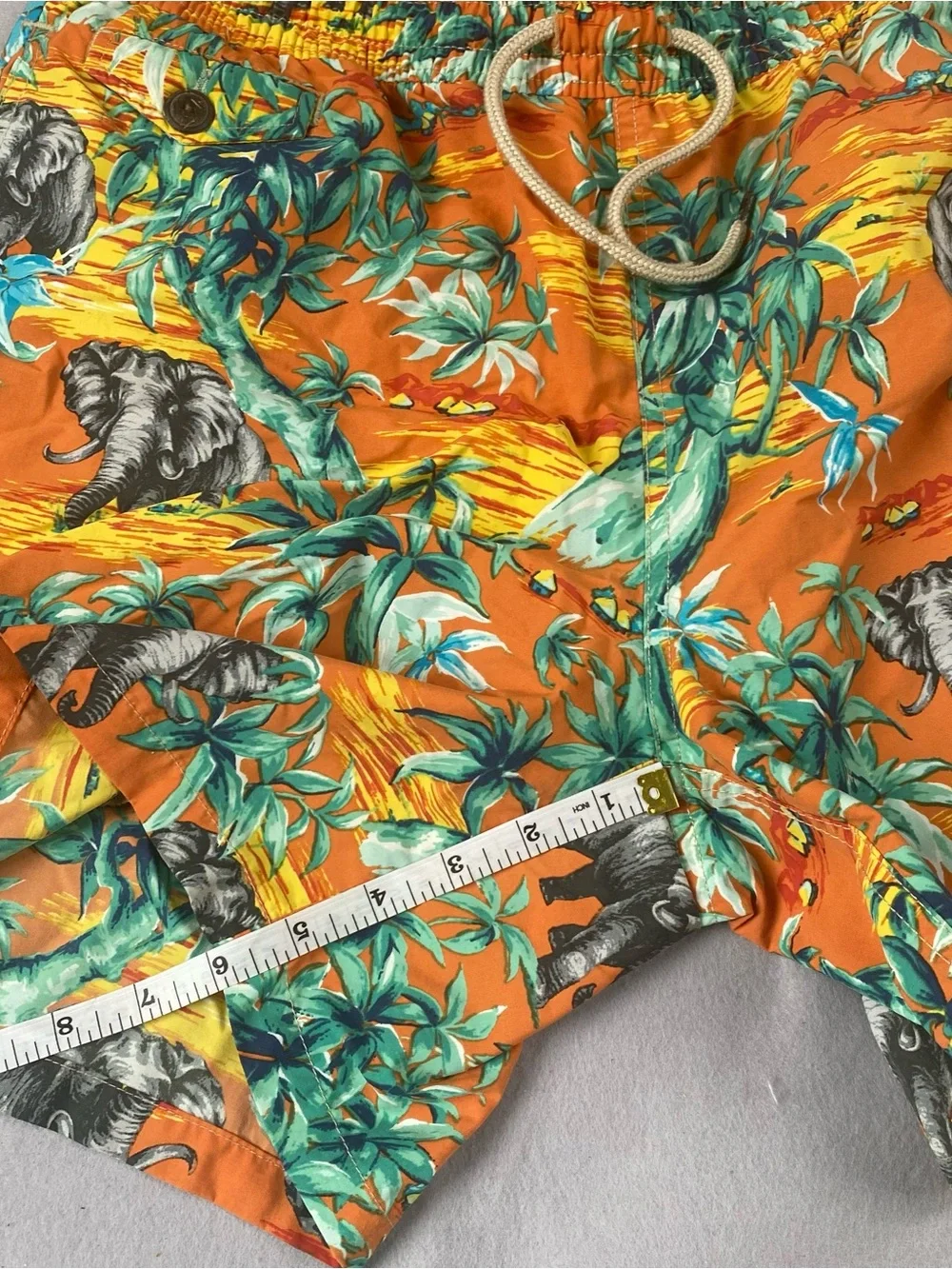Polo Ralph Lauren Elephant Tropical Print Swim Trunks Men’s L Orange Mesh Lined